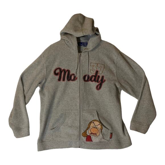 Vintage Disney womens XL fleece zip up jacket grumpy dwarf moody sweatshirt - Picture 1 of 10